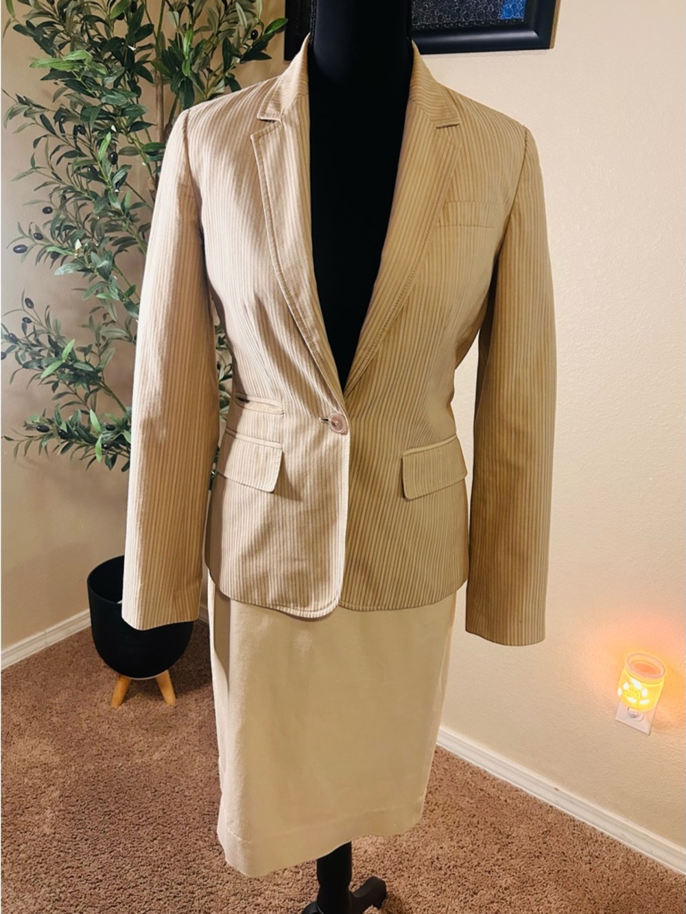 J. Crew Women’s Blazer & Skirt Set Notched Collar Pin Striped Single Button